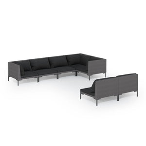 7-tlg. Garten-Lounge-Set mit Kissen Poly Rattan Dunkelgrau