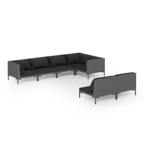 7-tlg. Garten-Lounge-Set mit Kissen Poly Rattan Dunkelgrau