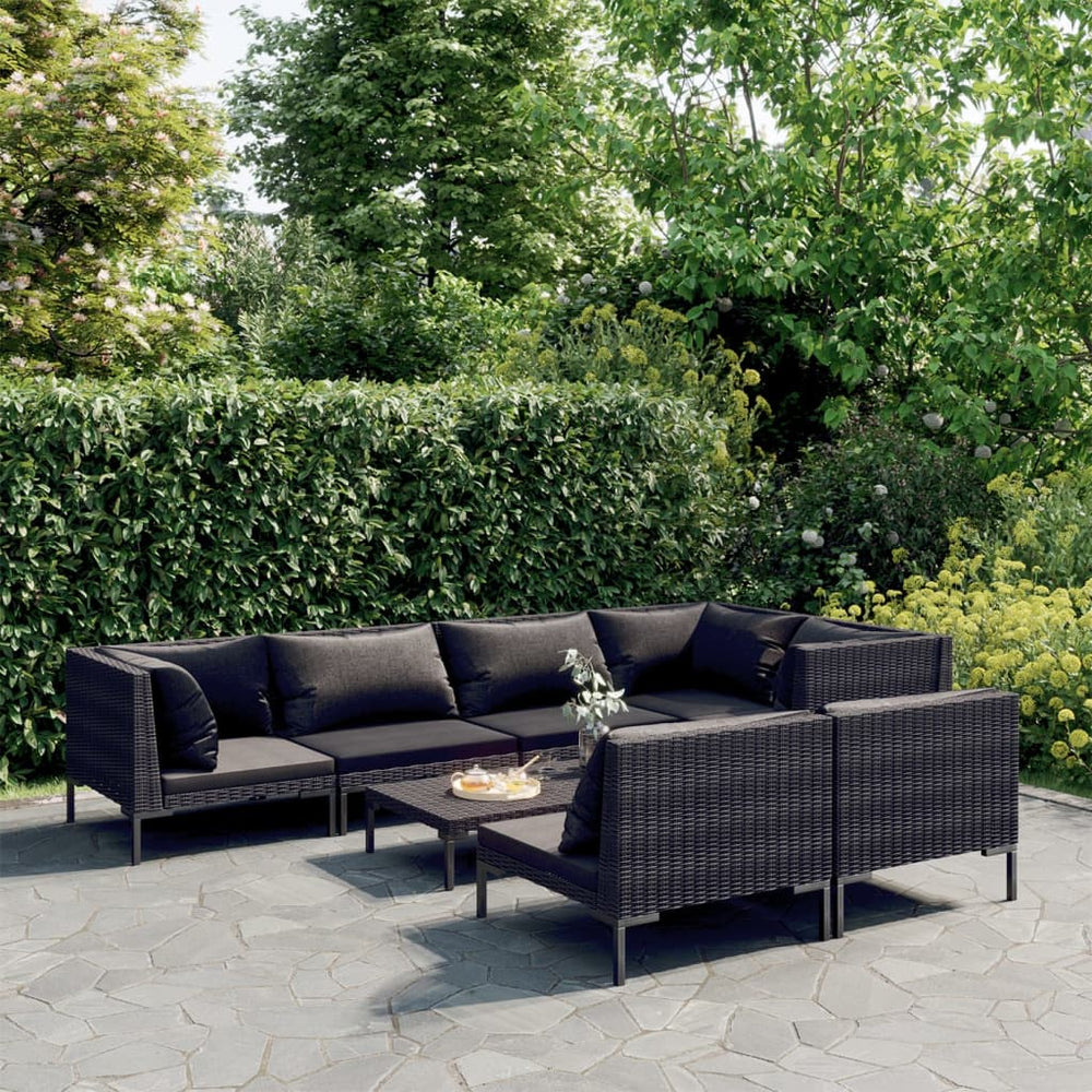 vidaXL Salon de jardin 8 pcs avec coussins résine tressée Gris foncé