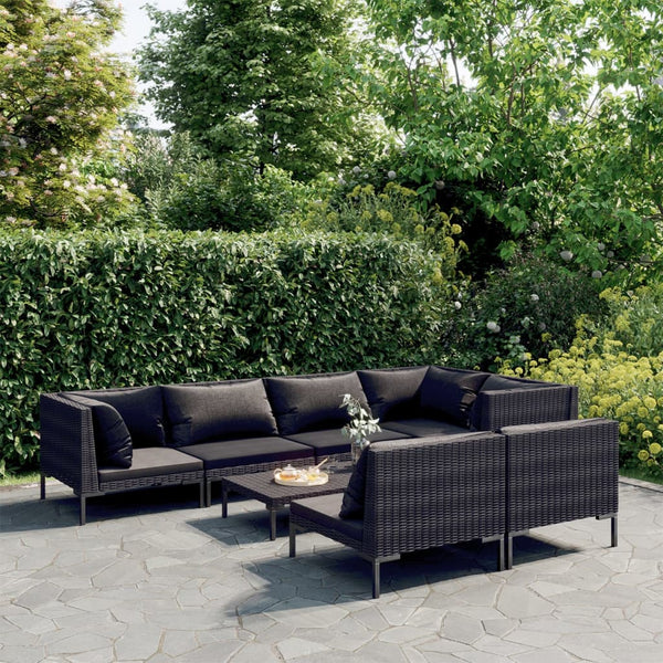 8-tlg. Garten-Lounge-Set mit Kissen Poly Rattan Dunkelgrau