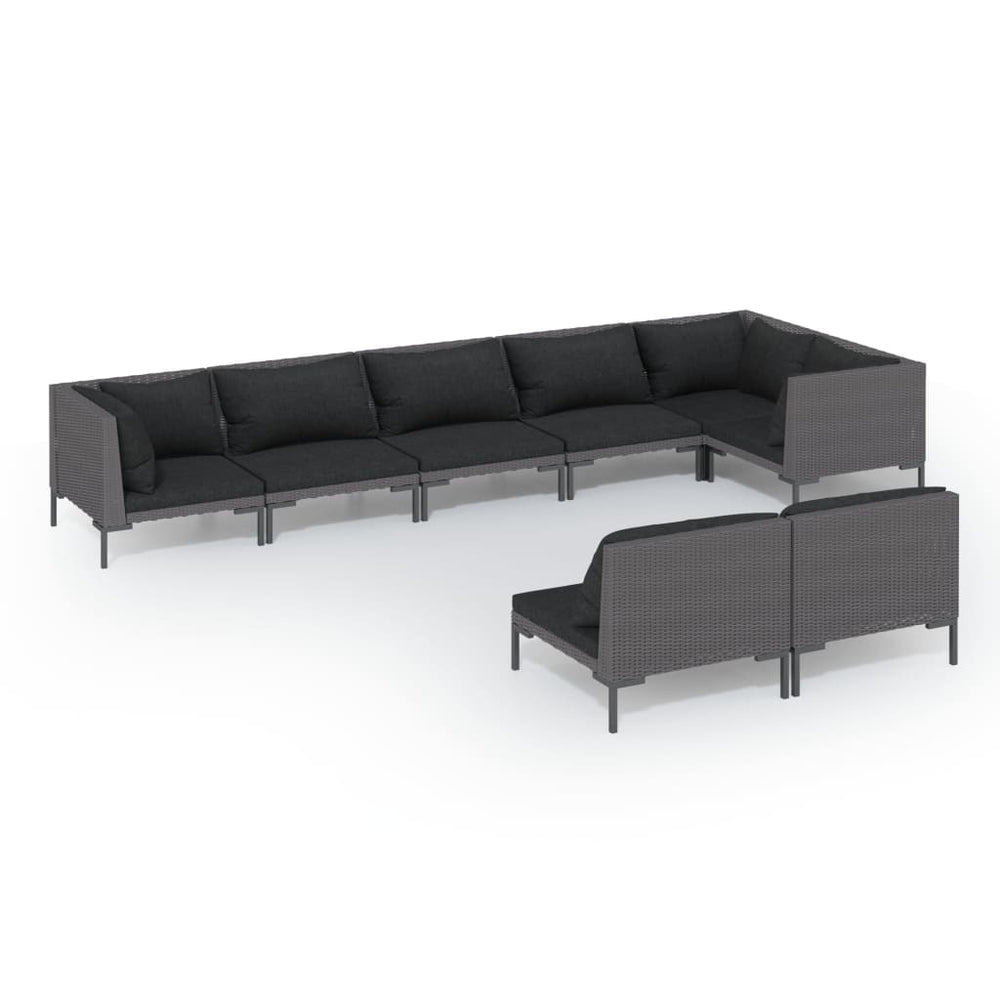 vidaXL Salon de jardin 8 pcs avec coussins résine tressée Gris foncé