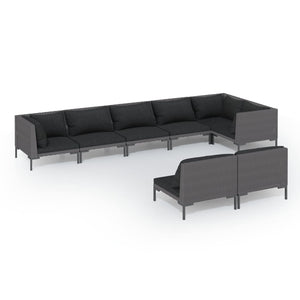 8-tlg. Garten-Lounge-Set mit Kissen Poly Rattan Dunkelgrau