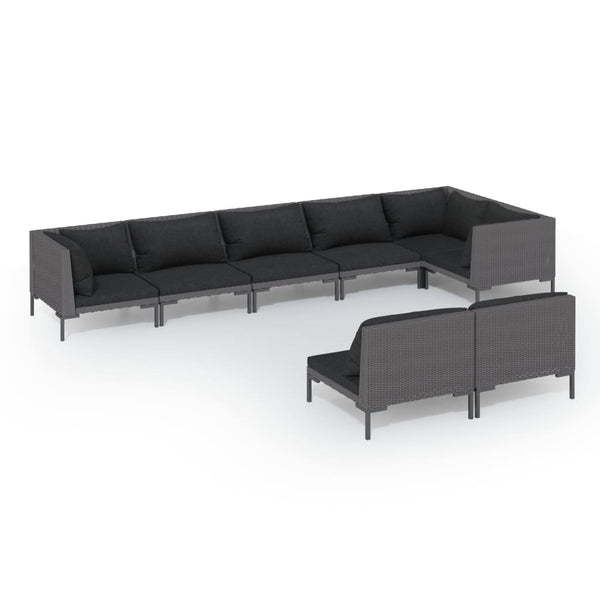 8-tlg. Garten-Lounge-Set mit Kissen Poly Rattan Dunkelgrau