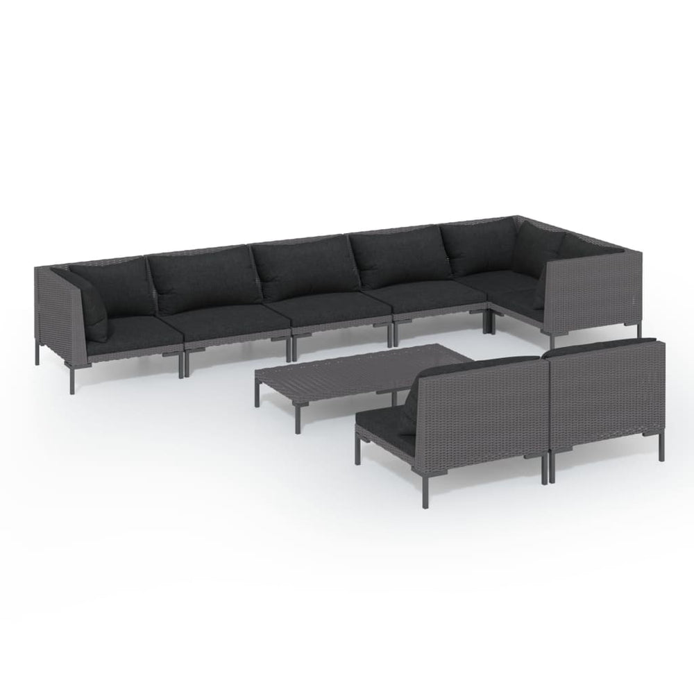 vidaXL Salon de jardin 9 pcs avec coussins résine tressée Gris foncé
