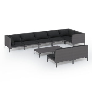 9-tlg. Garten-Lounge-Set mit Kissen Poly Rattan Dunkelgrau