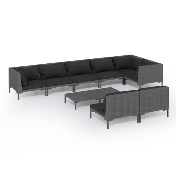 9-tlg. Garten-Lounge-Set mit Kissen Poly Rattan Dunkelgrau