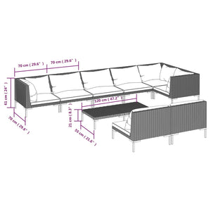9-tlg. Garten-Lounge-Set mit Kissen Poly Rattan Dunkelgrau