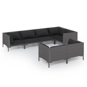 7-tlg. Garten-Lounge-Set mit Kissen Poly Rattan Dunkelgrau