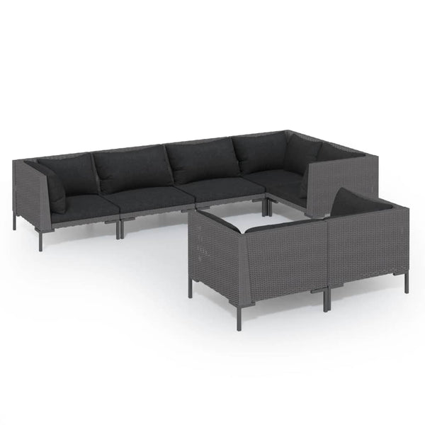 7-tlg. Garten-Lounge-Set mit Kissen Poly Rattan Dunkelgrau