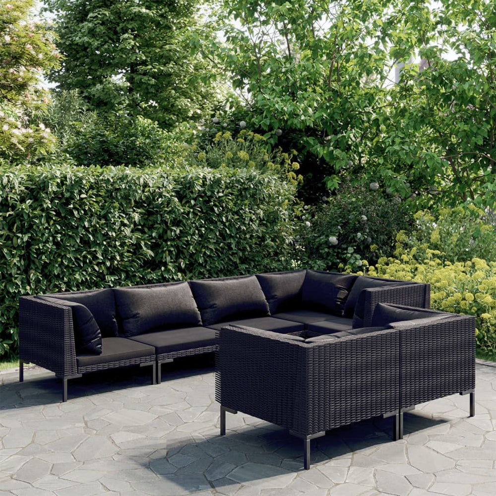 vidaXL Salon de jardin 7 pcs avec coussins résine tressée Gris foncé