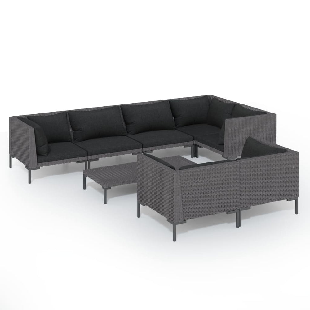 vidaXL Salon de jardin 8 pcs avec coussins résine tressée Gris foncé