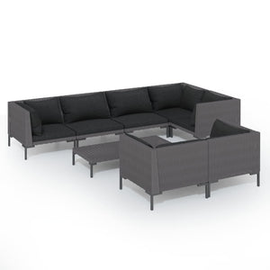 8-tlg. Garten-Lounge-Set mit Kissen Poly Rattan Dunkelgrau