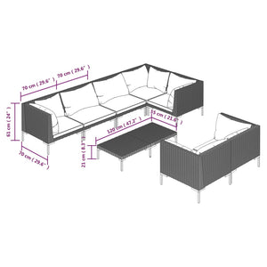 8-tlg. Garten-Lounge-Set mit Kissen Poly Rattan Dunkelgrau