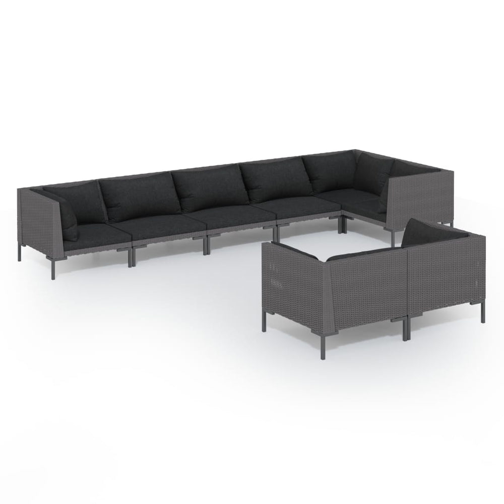 vidaXL Salon de jardin 8 pcs avec coussins résine tressée Gris foncé