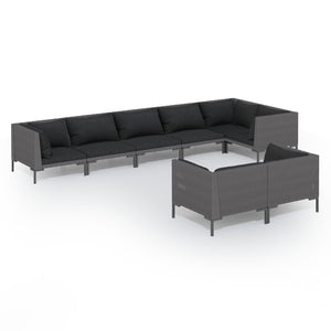 8-tlg. Garten-Lounge-Set mit Kissen Poly Rattan Dunkelgrau