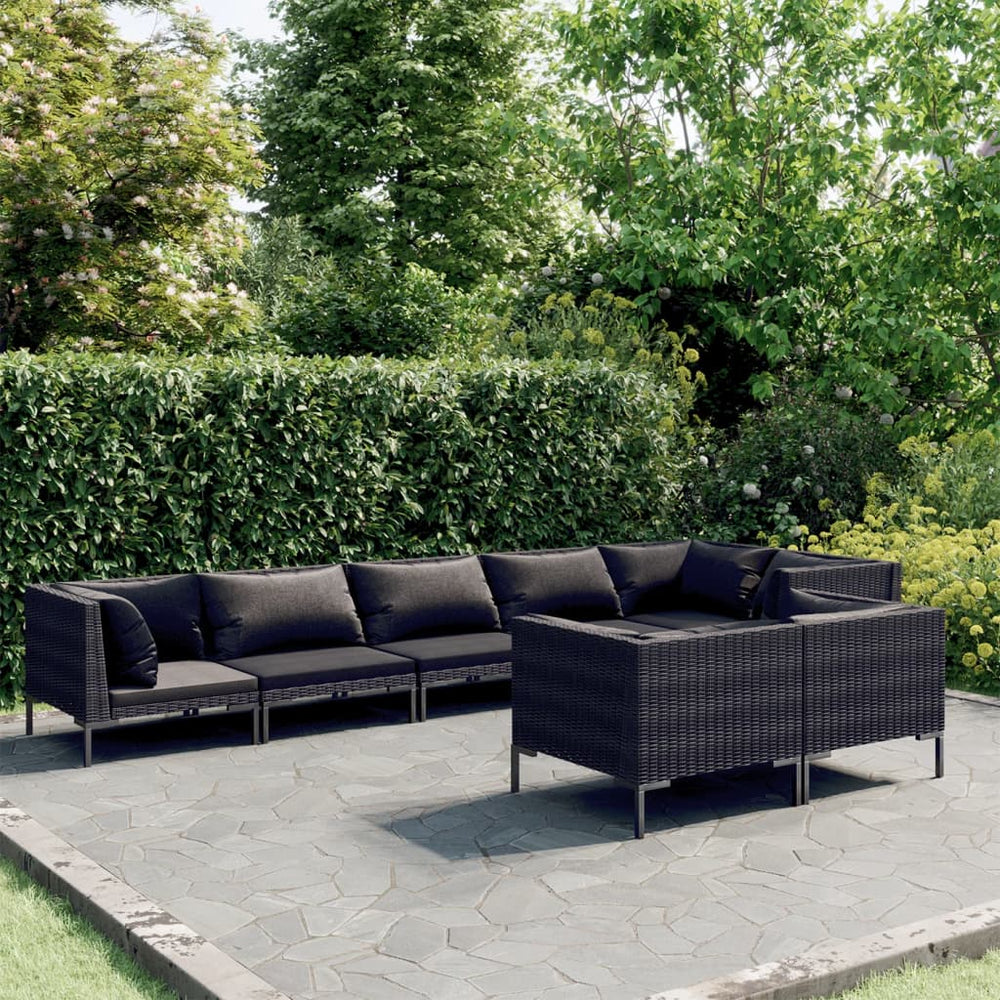 vidaXL Salon de jardin 8 pcs avec coussins résine tressée Gris foncé