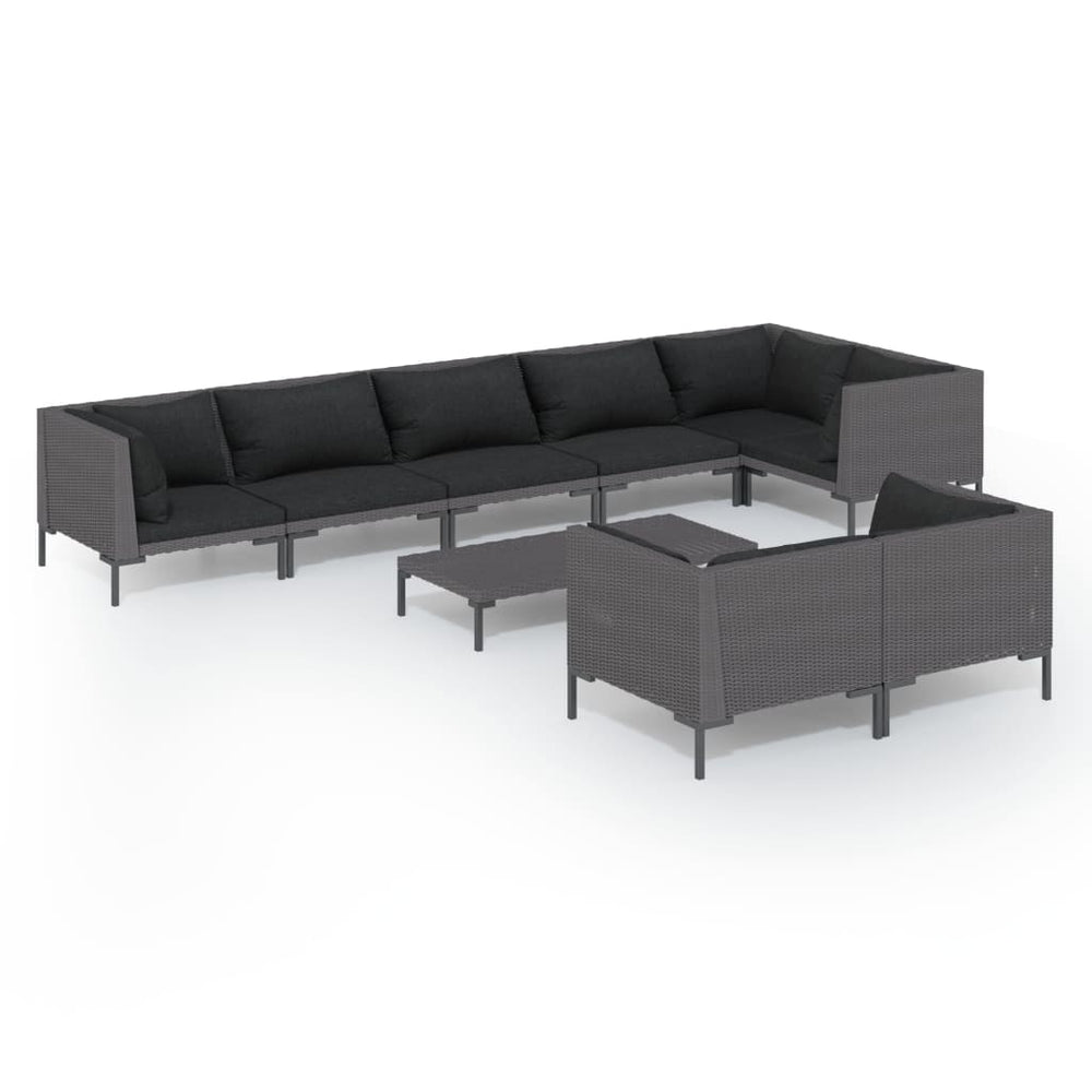 vidaXL Salon de jardin 9 pcs avec coussins résine tressée Gris foncé