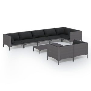 9-tlg. Garten-Lounge-Set mit Kissen Poly Rattan Dunkelgrau