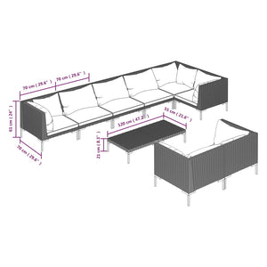 9-tlg. Garten-Lounge-Set mit Kissen Poly Rattan Dunkelgrau