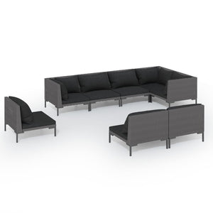 8-tlg. Garten-Lounge-Set mit Kissen Poly Rattan Dunkelgrau