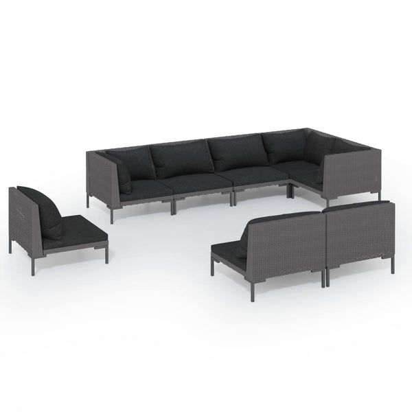 8-tlg. Garten-Lounge-Set mit Kissen Poly Rattan Dunkelgrau