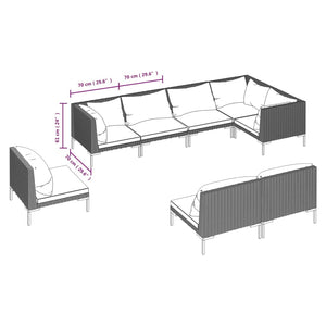 8-tlg. Garten-Lounge-Set mit Kissen Poly Rattan Dunkelgrau