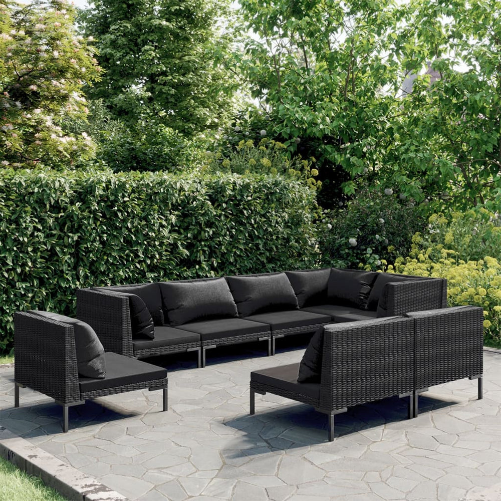 vidaXL Salon de jardin 8 pcs avec coussins résine tressée Gris foncé