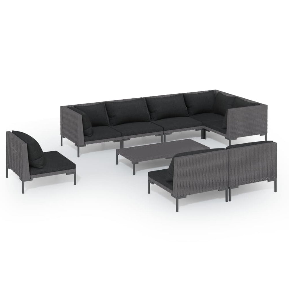 vidaXL Salon de jardin 9 pcs avec coussins résine tressée Gris foncé