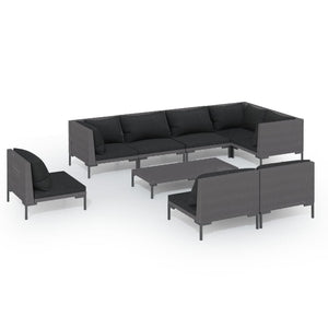 9-tlg. Garten-Lounge-Set mit Kissen Poly Rattan Dunkelgrau