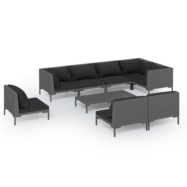 9-tlg. Garten-Lounge-Set mit Kissen Poly Rattan Dunkelgrau