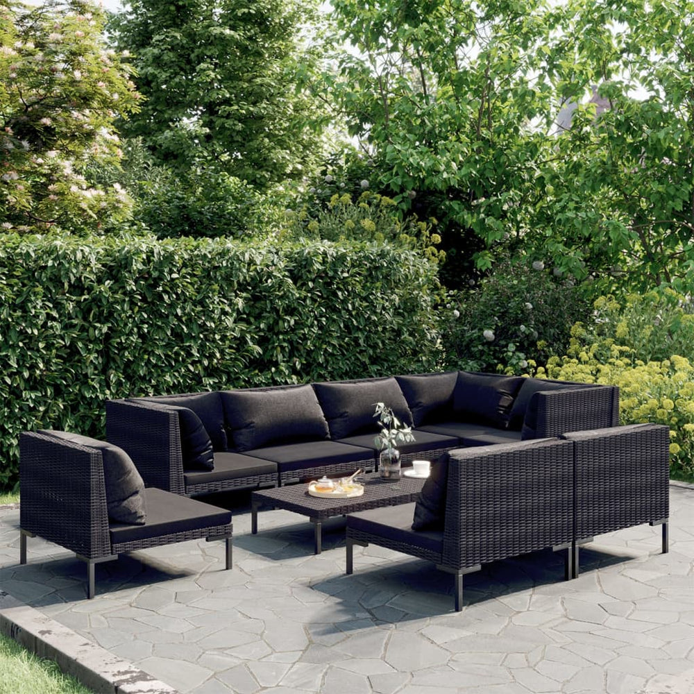 vidaXL Salon de jardin 9 pcs avec coussins résine tressée Gris foncé
