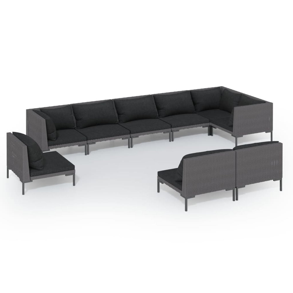 vidaXL Salon de jardin 9 pcs avec coussins résine tressée Gris foncé
