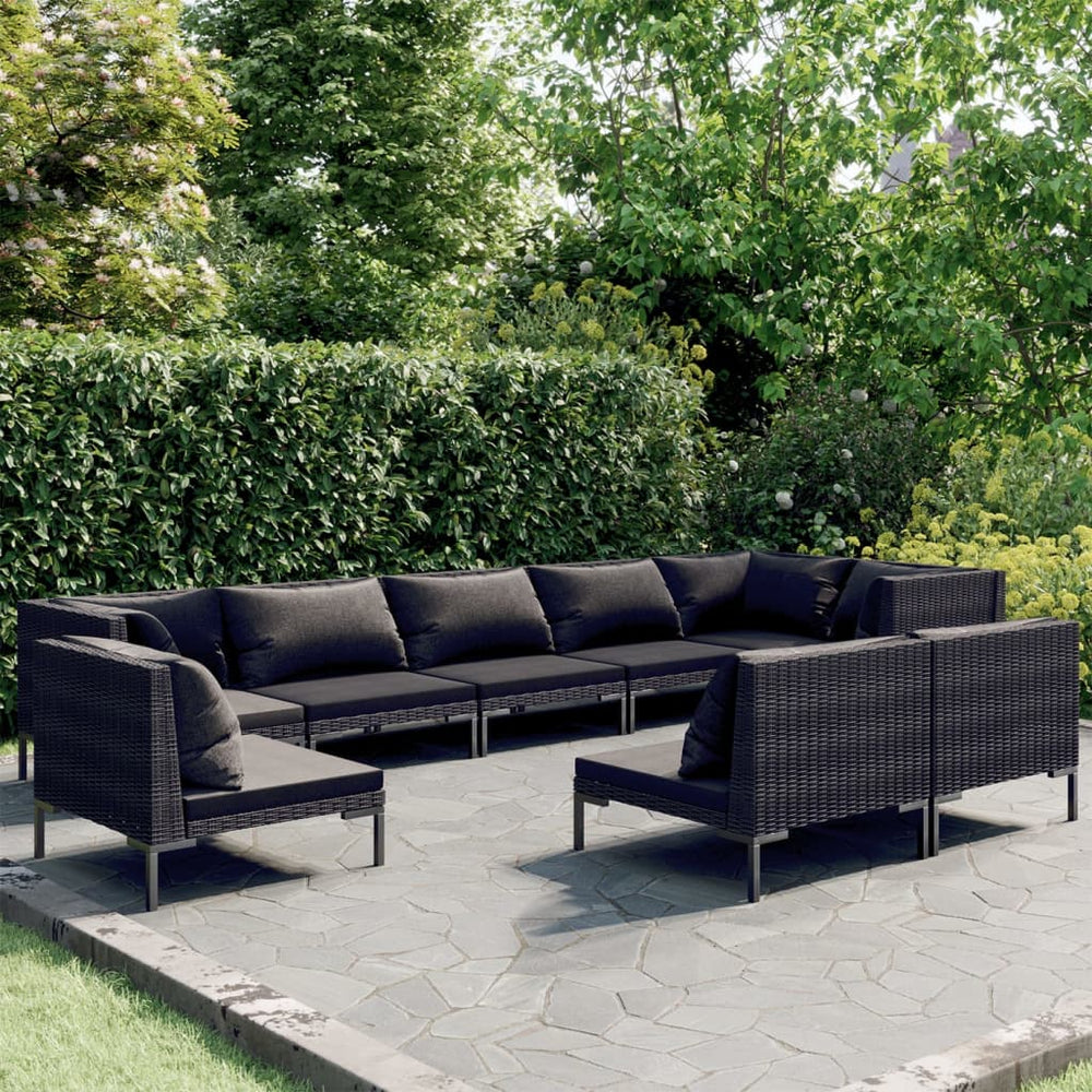 vidaXL Salon de jardin 9 pcs avec coussins résine tressée Gris foncé