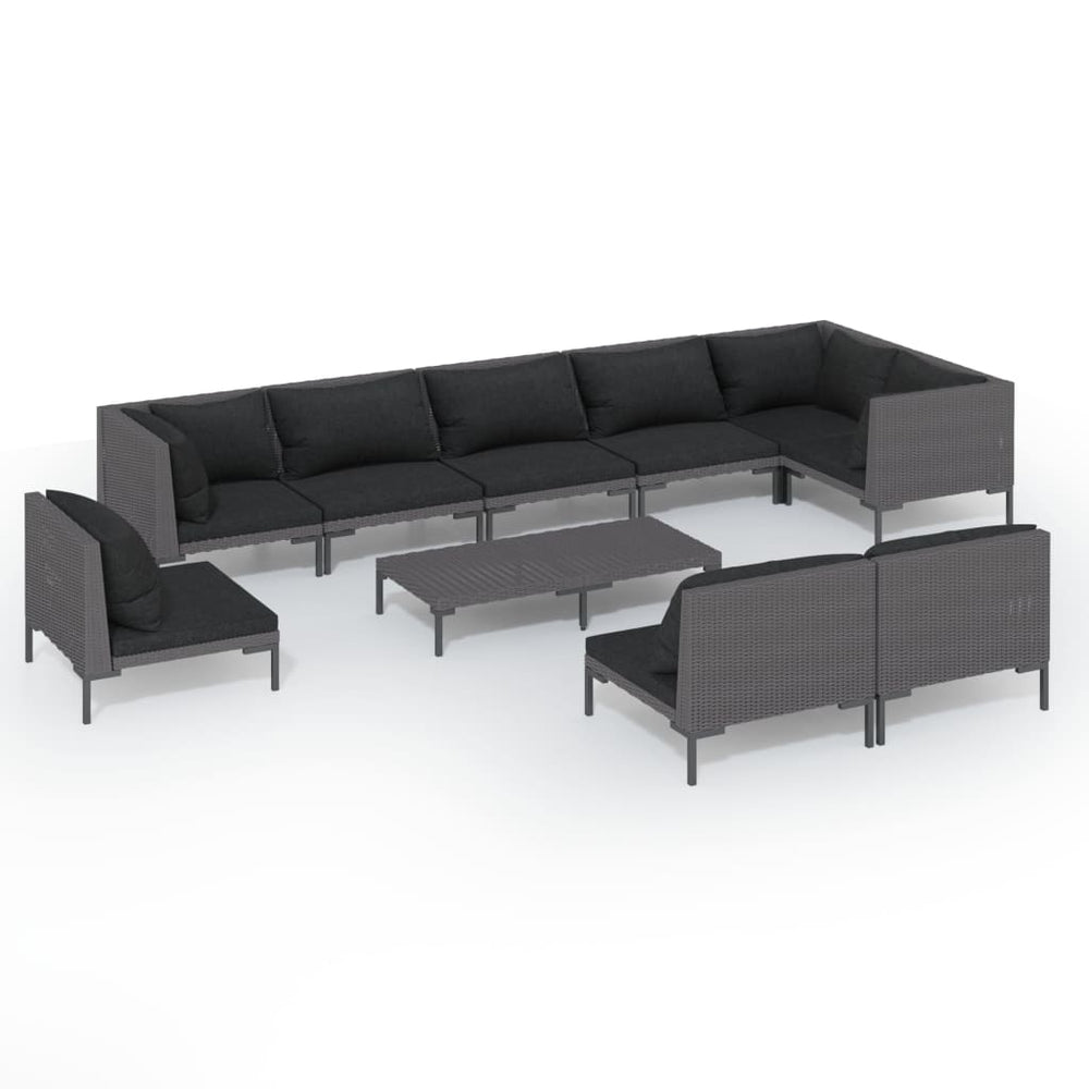 10-tlg. Garten-Lounge-Set mit Kissen Poly Rattan Dunkelgrau