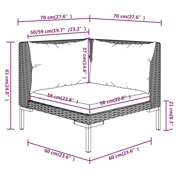 10-tlg. Garten-Lounge-Set mit Kissen Poly Rattan Dunkelgrau