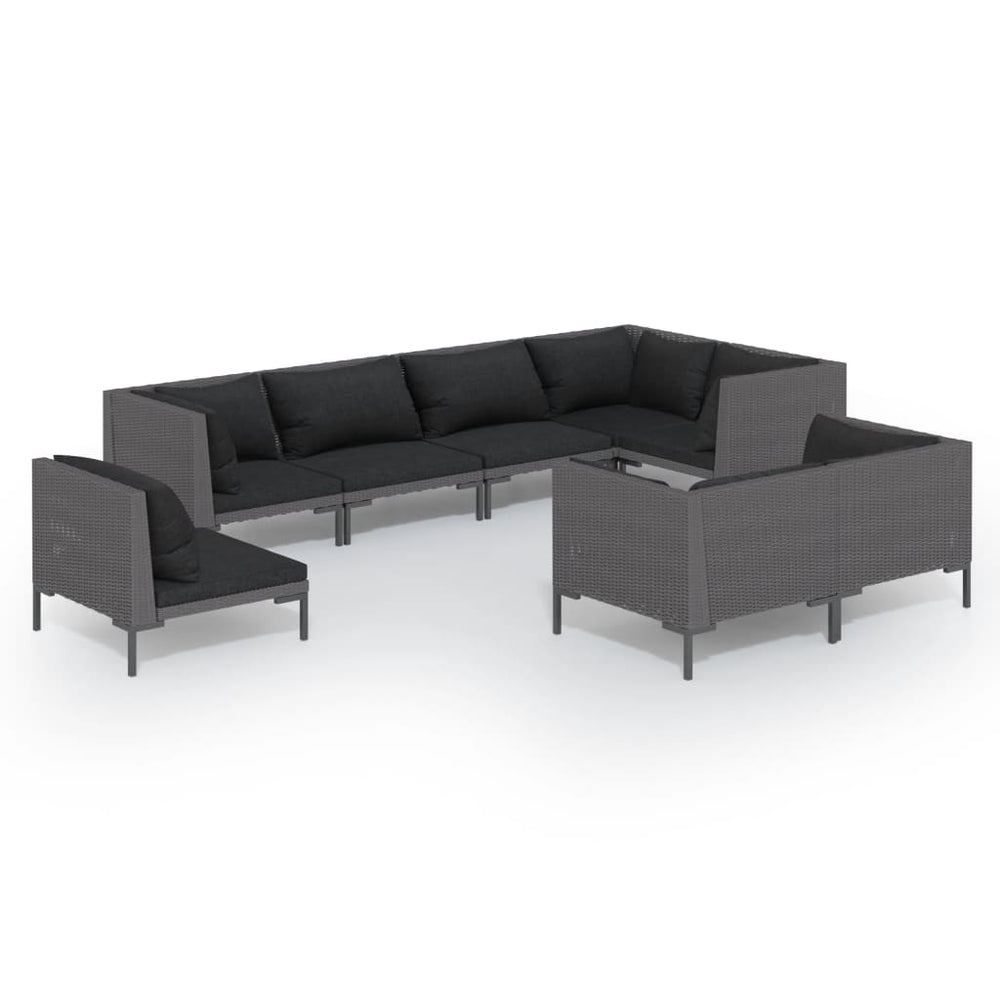 vidaXL Salon de jardin 8 pcs avec coussins résine tressée Gris foncé