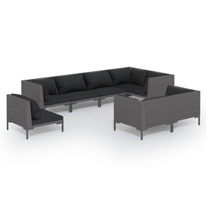 8-tlg. Garten-Lounge-Set mit Kissen Poly Rattan Dunkelgrau