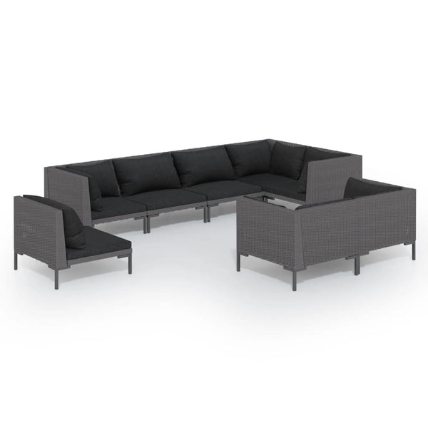 8-tlg. Garten-Lounge-Set mit Kissen Poly Rattan Dunkelgrau