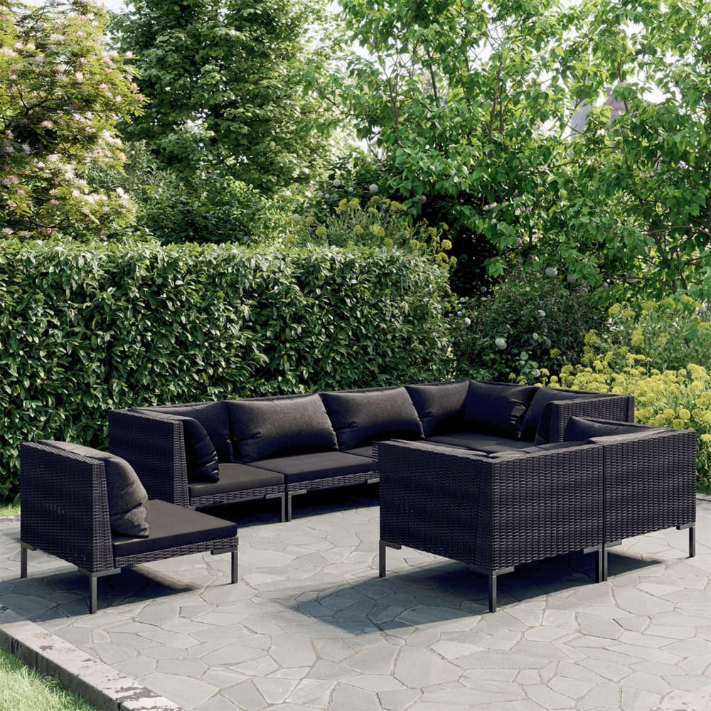 vidaXL Salon de jardin 8 pcs avec coussins résine tressée Gris foncé