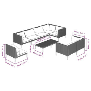 9-tlg. Garten-Lounge-Set mit Kissen Poly Rattan Dunkelgrau