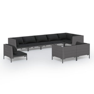 9-tlg. Garten-Lounge-Set mit Kissen Rund Rattan Dunkelgrau