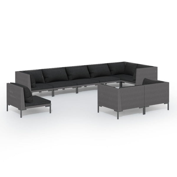 9-tlg. Garten-Lounge-Set mit Kissen Rund Rattan Dunkelgrau