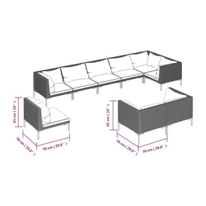 9-tlg. Garten-Lounge-Set mit Kissen Rund Rattan Dunkelgrau