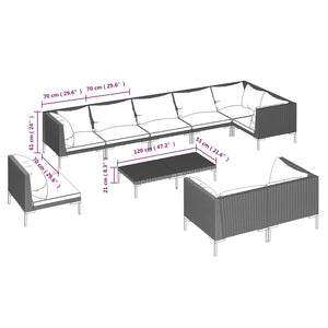 10-tlg. Garten-Lounge-Set mit Kissen Poly Rattan Dunkelgrau