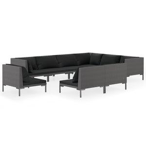 9-tlg. Garten-Lounge-Set mit Kissen Poly Rattan Dunkelgrau