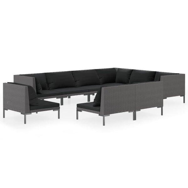 9-tlg. Garten-Lounge-Set mit Kissen Poly Rattan Dunkelgrau
