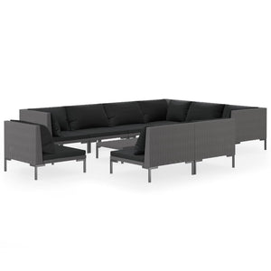 10-tlg. Garten-Lounge-Set mit Kissen Poly Rattan Dunkelgrau
