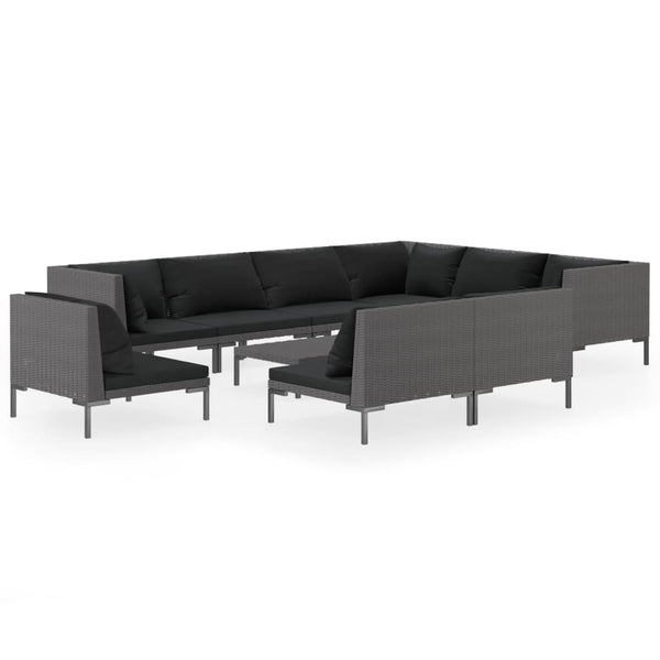 10-tlg. Garten-Lounge-Set mit Kissen Poly Rattan Dunkelgrau