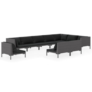 10-tlg. Garten-Lounge-Set mit Kissen Poly Rattan Dunkelgrau