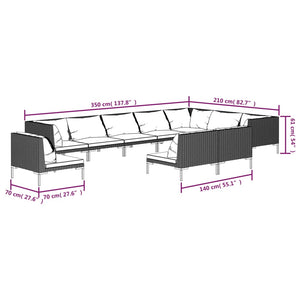 10-tlg. Garten-Lounge-Set mit Kissen Poly Rattan Dunkelgrau